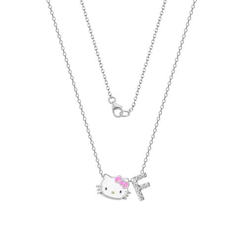 Hello Kitty Silver Plated Enamel Pave Initial Slider Necklace In Metallic