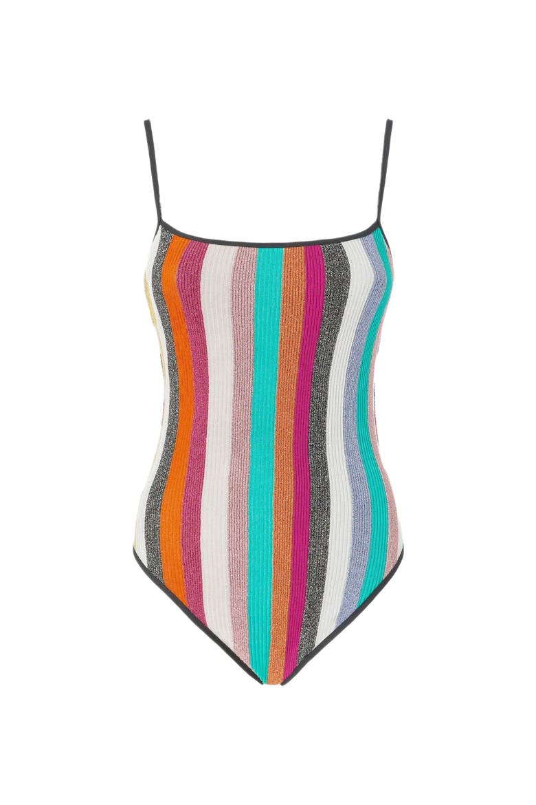 One-piece Swimsuit In Striped Ribbed Lamé Knit, Alternate, color, Multicoloured