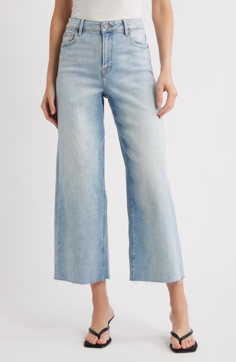 【I AM MARI】Hide wide light blue denim pants NORI] Light Wash Distressed Stretch 33