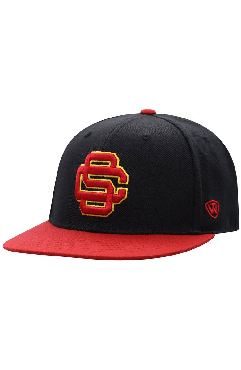 TOP OF THE WORLD Men's Top of the World Black/Cardinal USC Trojans Team Color Two-Tone Fitted Hat, Main, color, Black