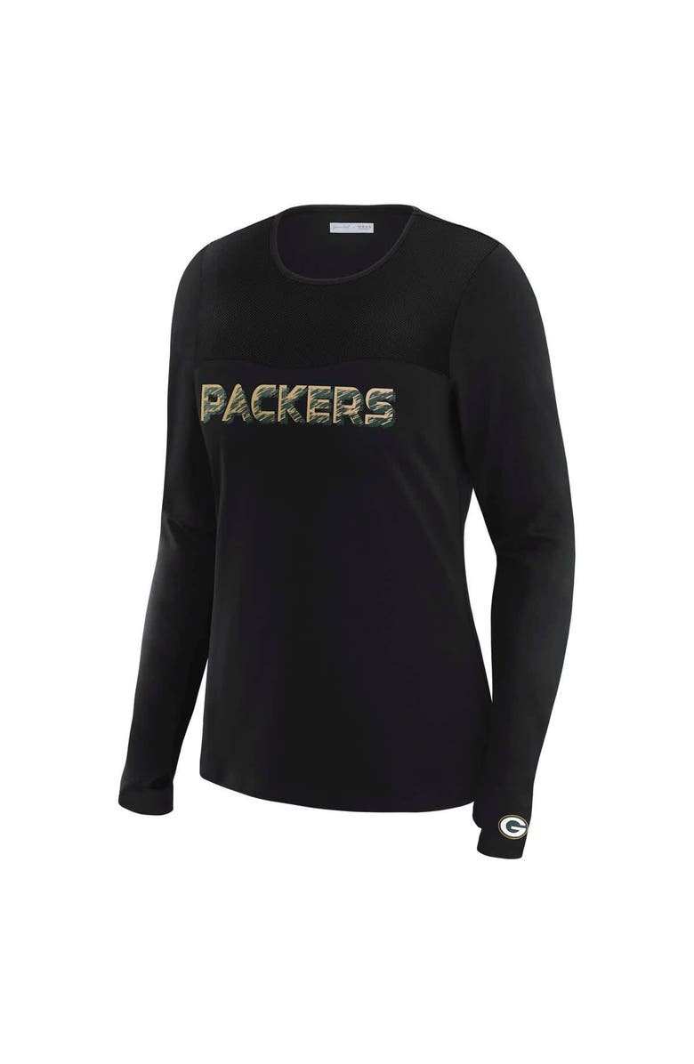 WEAR by Erin Andrews Women's WEAR by Erin Andrews x Gracie Hunt Black Green Bay Packers Mesh Panel Long Sleeve T-Shirt, Alternate, color, 