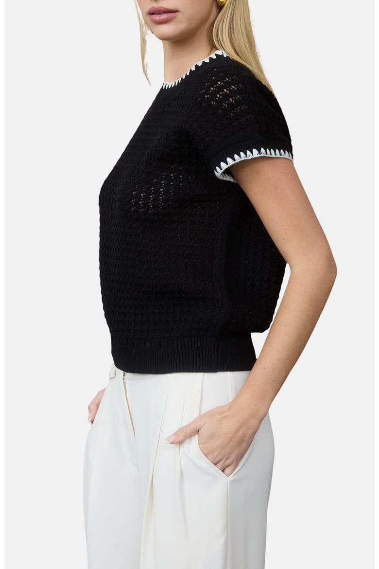 Open Knit Short Sleeve Sweater, Alternate, color, BLACK