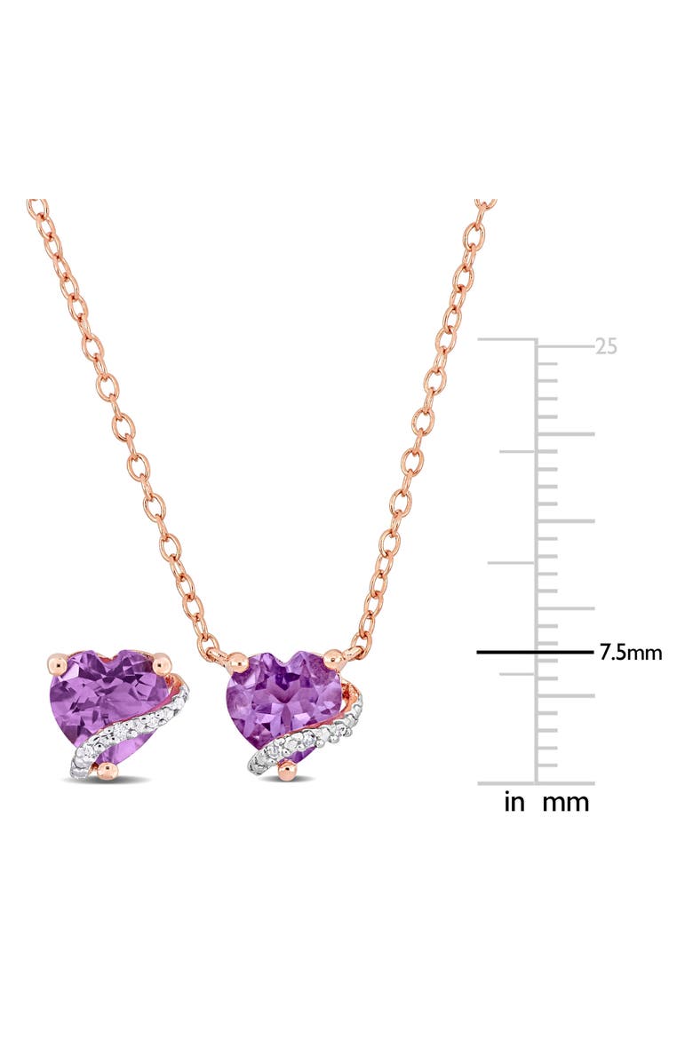 Amethyst & Diamond Heart Pendant Necklace & Stud Earrings Set, Alternate, color, PURPLE