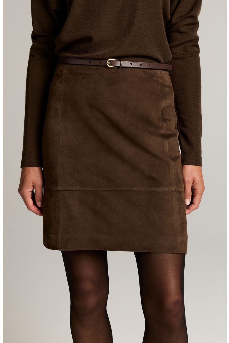Leather Knee Length Skirt, Main, color, PINEWOOD