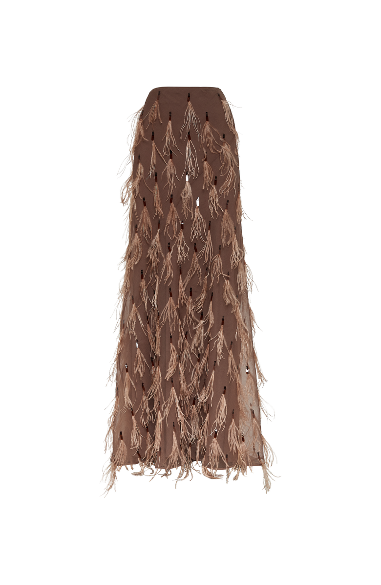 Brunello Cucinelli Crispy silk mermaid skirt with dazzling feather embroidery, Main, color, 