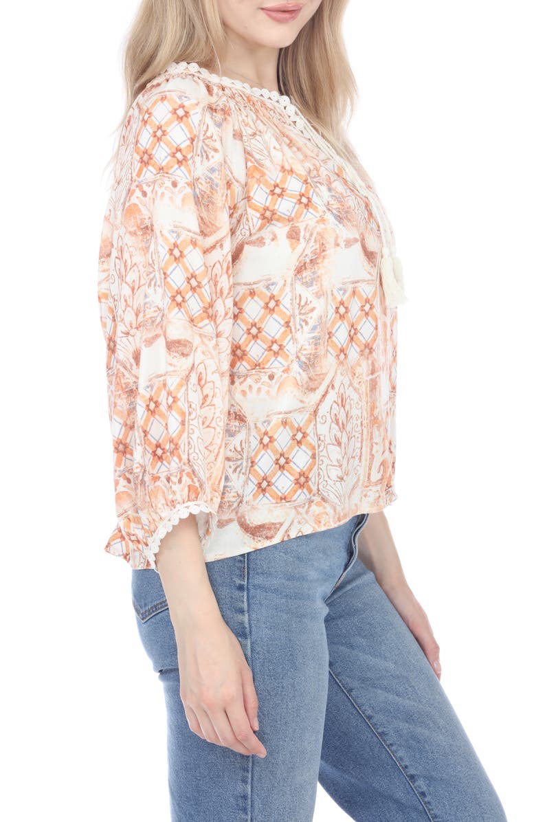 RAIN AND ROSE Floral Print Top, Alternate, color, Tan Print