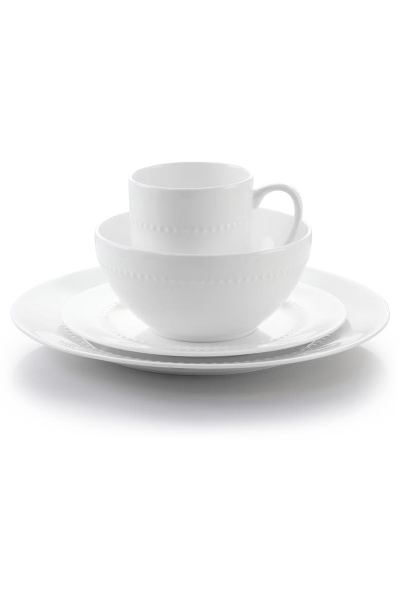 16 Piece Embossed Bone China Dinnerware Set, Alternate, color, White