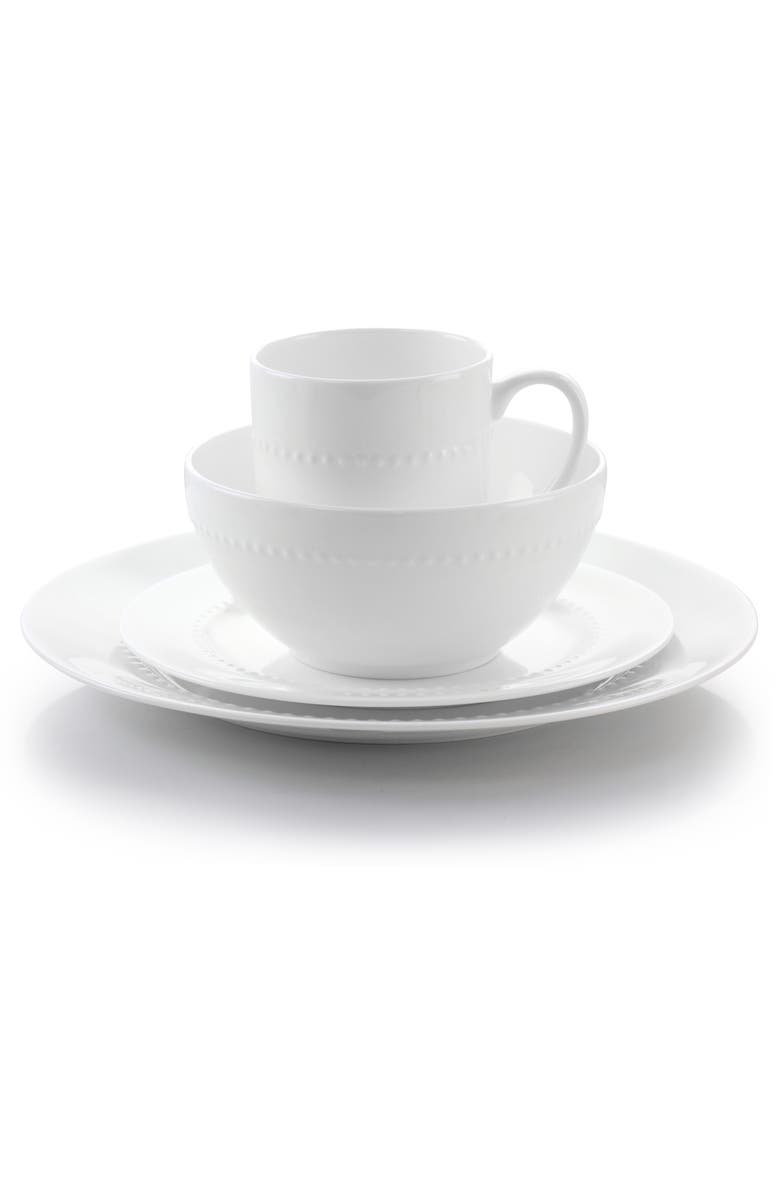 Gibson Elite 16 Piece Embossed Bone China Dinnerware Set, Alternate, color, White
