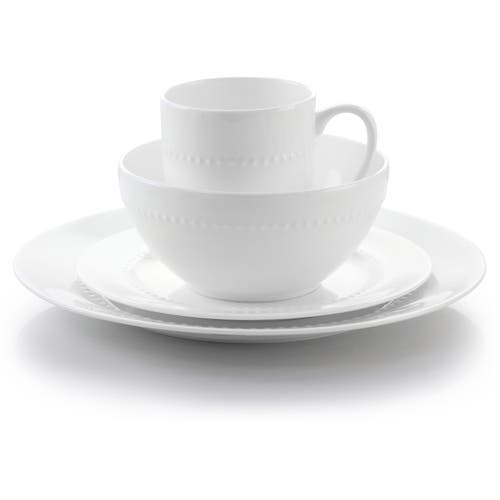 Gibson Elite 16 Piece Embossed Bone China Dinnerware Set In White
