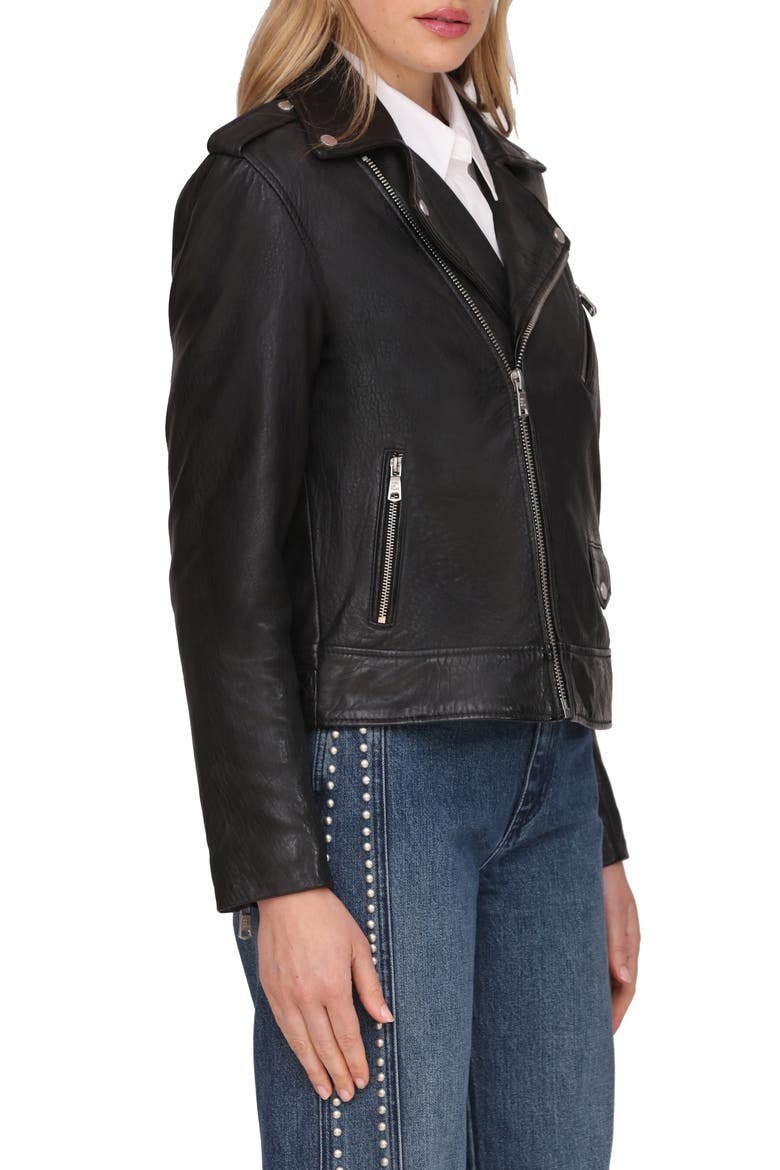 Leather Moto Jacket, Alternate, color, BLACK