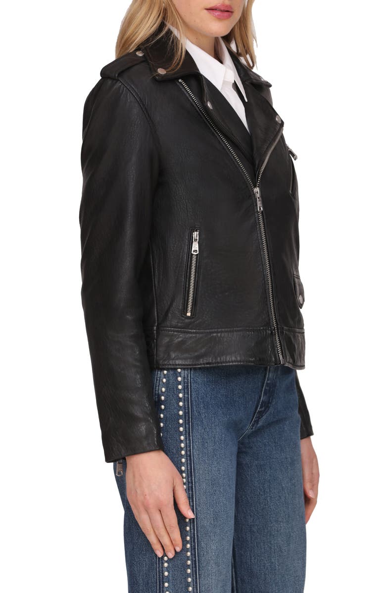 Avec Les Filles Leather Moto Jacket, Alternate, color, Black