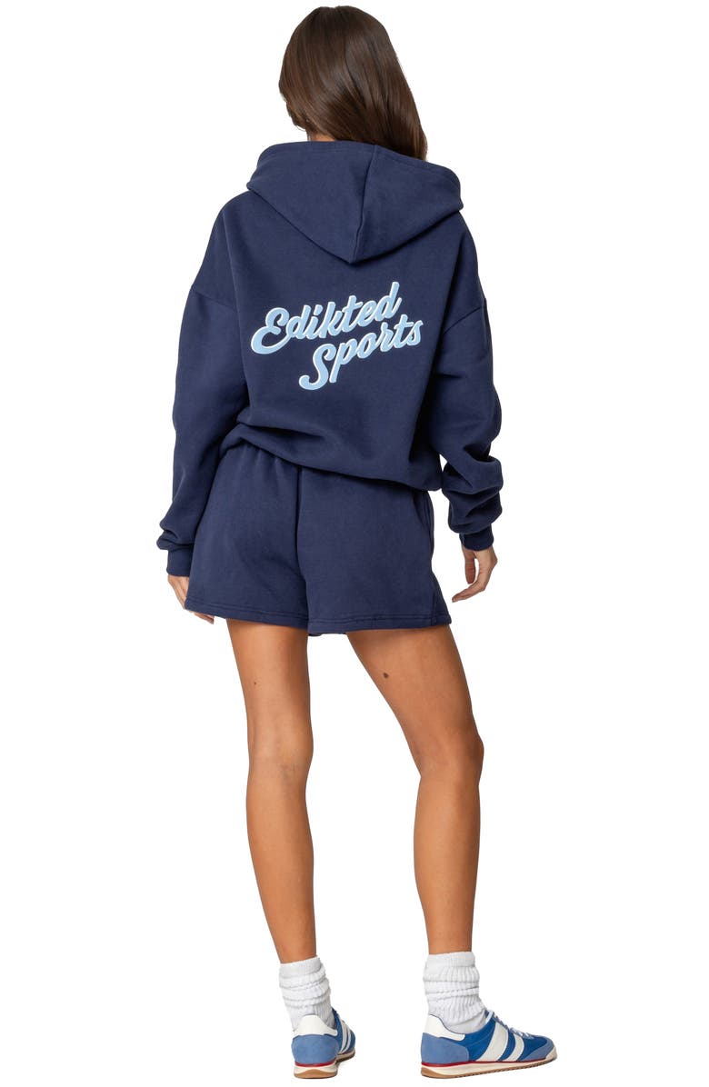 EDIKTED So Sporty Hoodie, Alternate, color, Navy