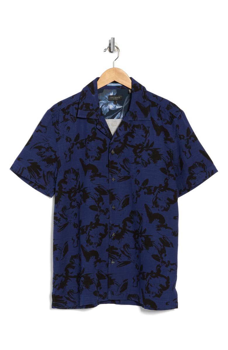 Ted Baker Floral Camp Shirt, Main, color, Midnight Sail