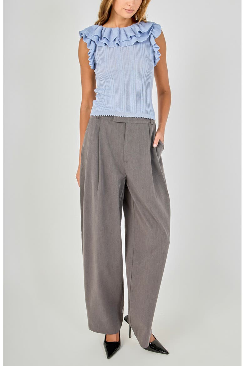 Ruffle Trim Pleated Knit Top, Alternate, color, DUSTY BLUE