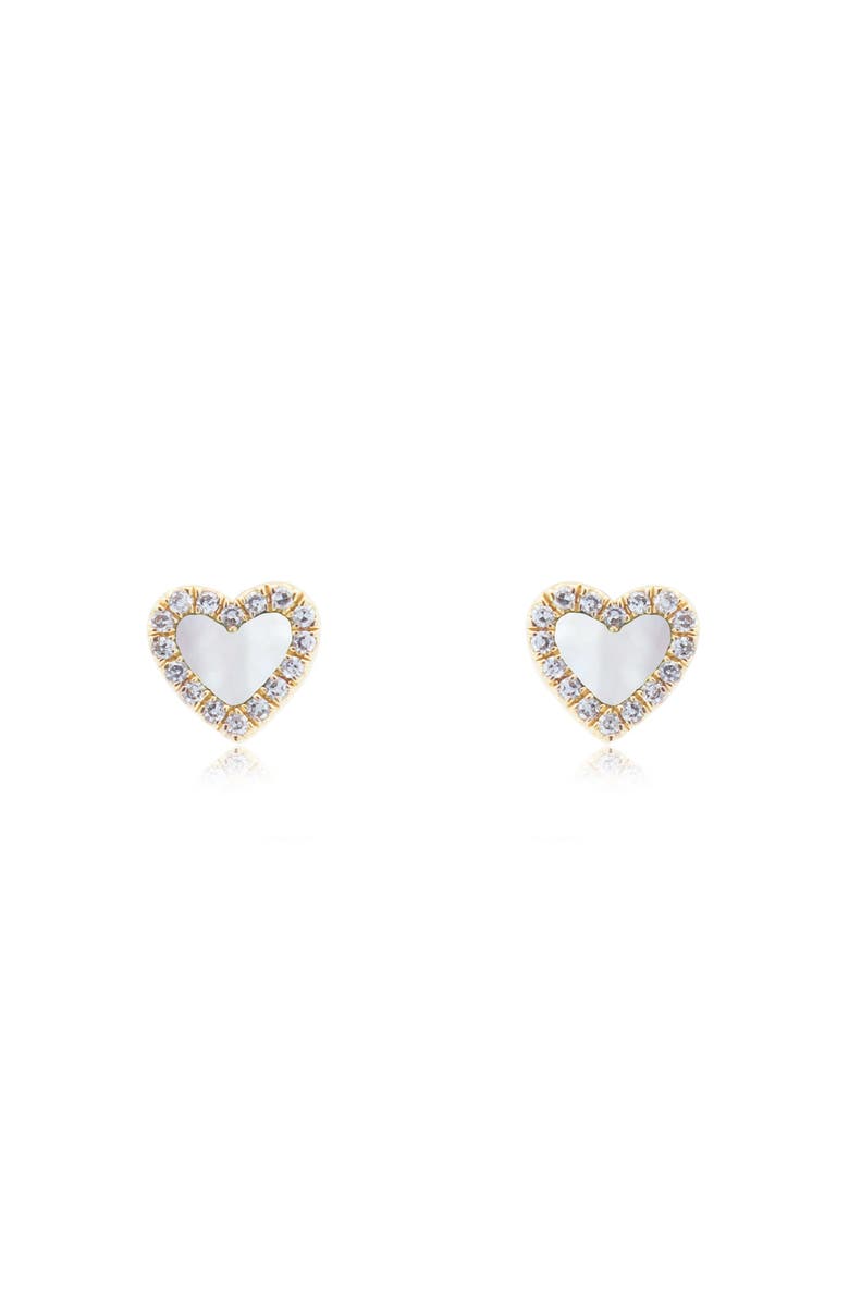 The Lovery Fine Jewelry Mother of Pearl Diamond Halo Heart Stud Earrings, Alternate, color, Mother Of Pearl
