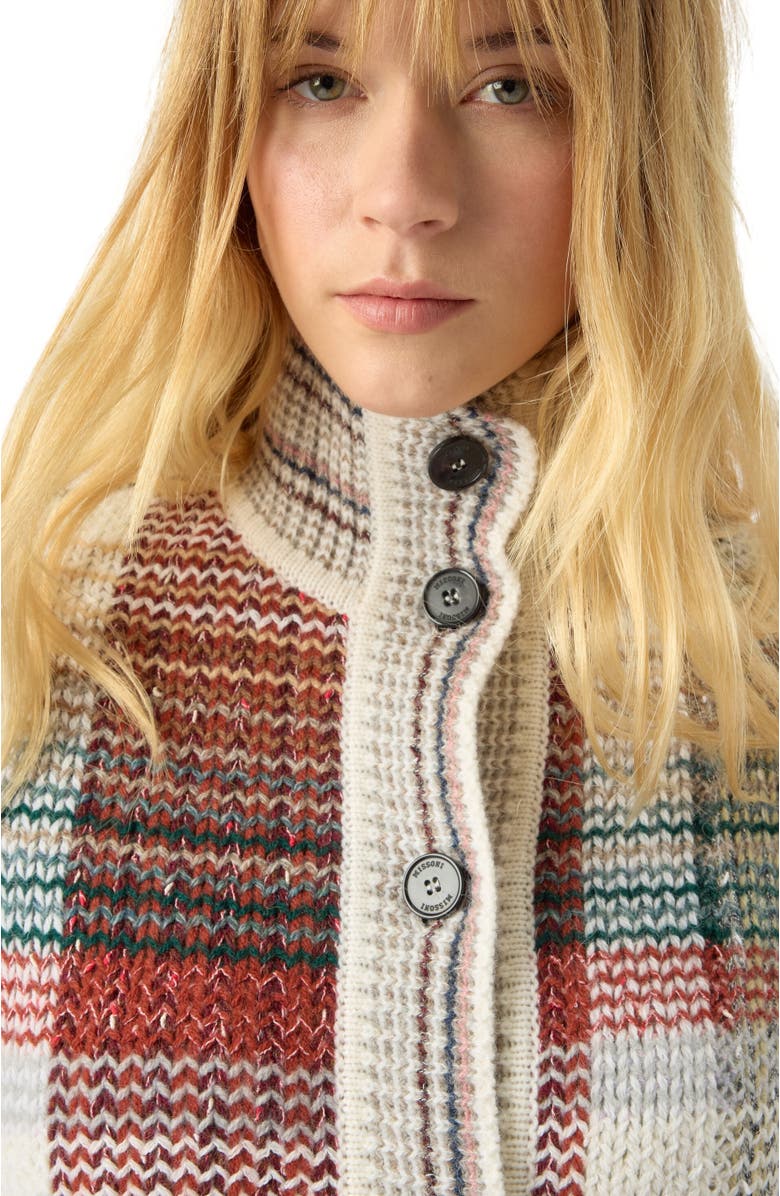Missoni Oversized Buttoned Cardigan With Check Pattern, Alternate, color, White & Burgundy