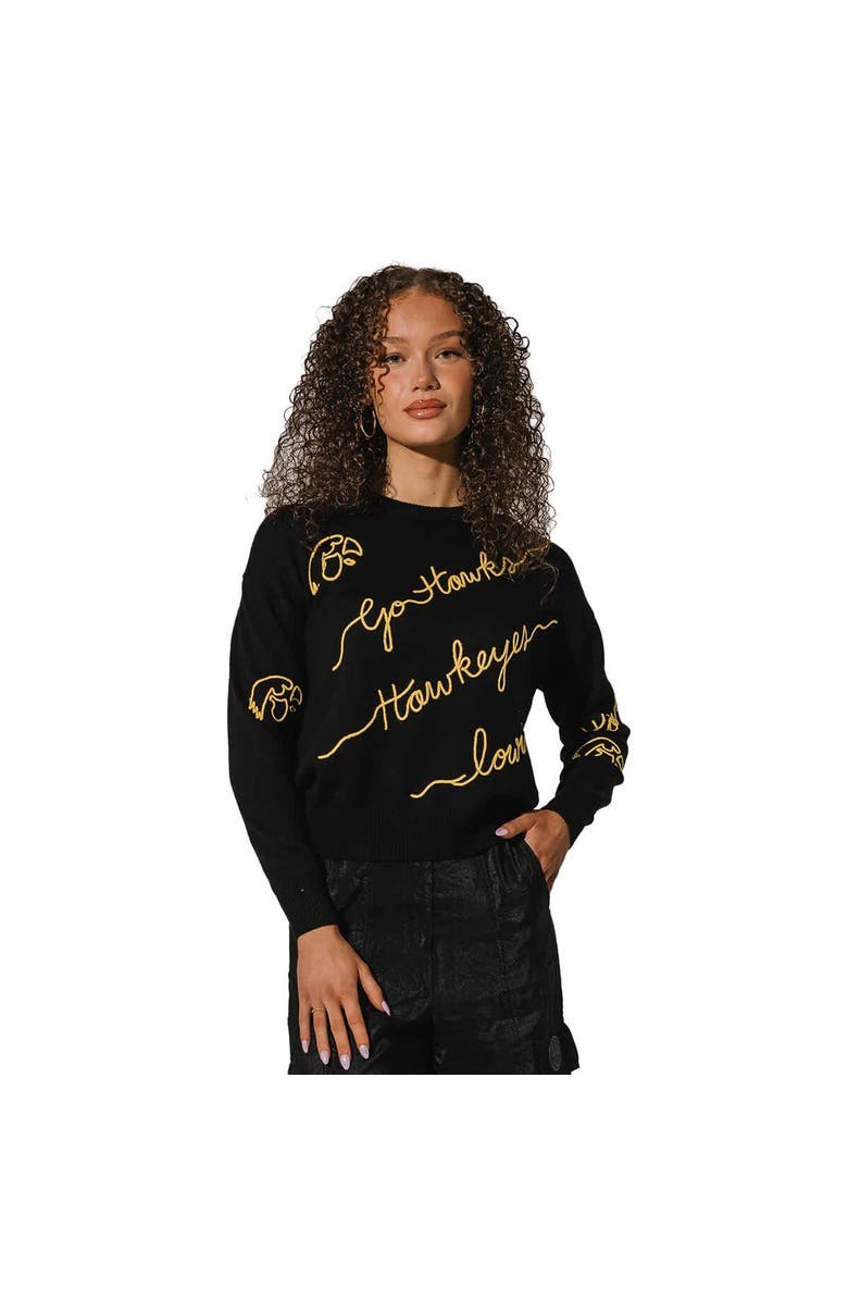 KADYLUXE Women's Black Iowa Hawkeyes Love Note Embroidered Pullover Sweater, Alternate, color, 