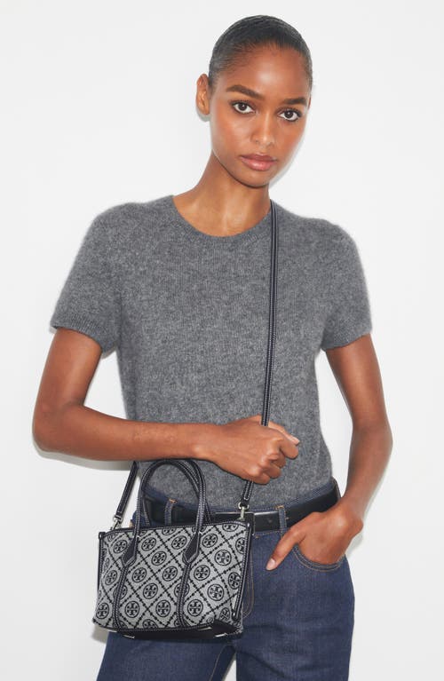 Tory Burch Mini Perry T Monogram Jacquard Tote In Blue