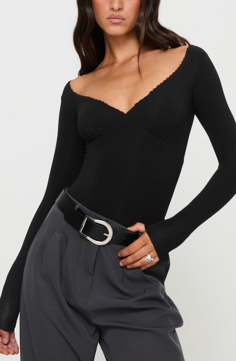 Princess Polly Loveydove Long Sleeve Bodysuit, Alternate, color, Black