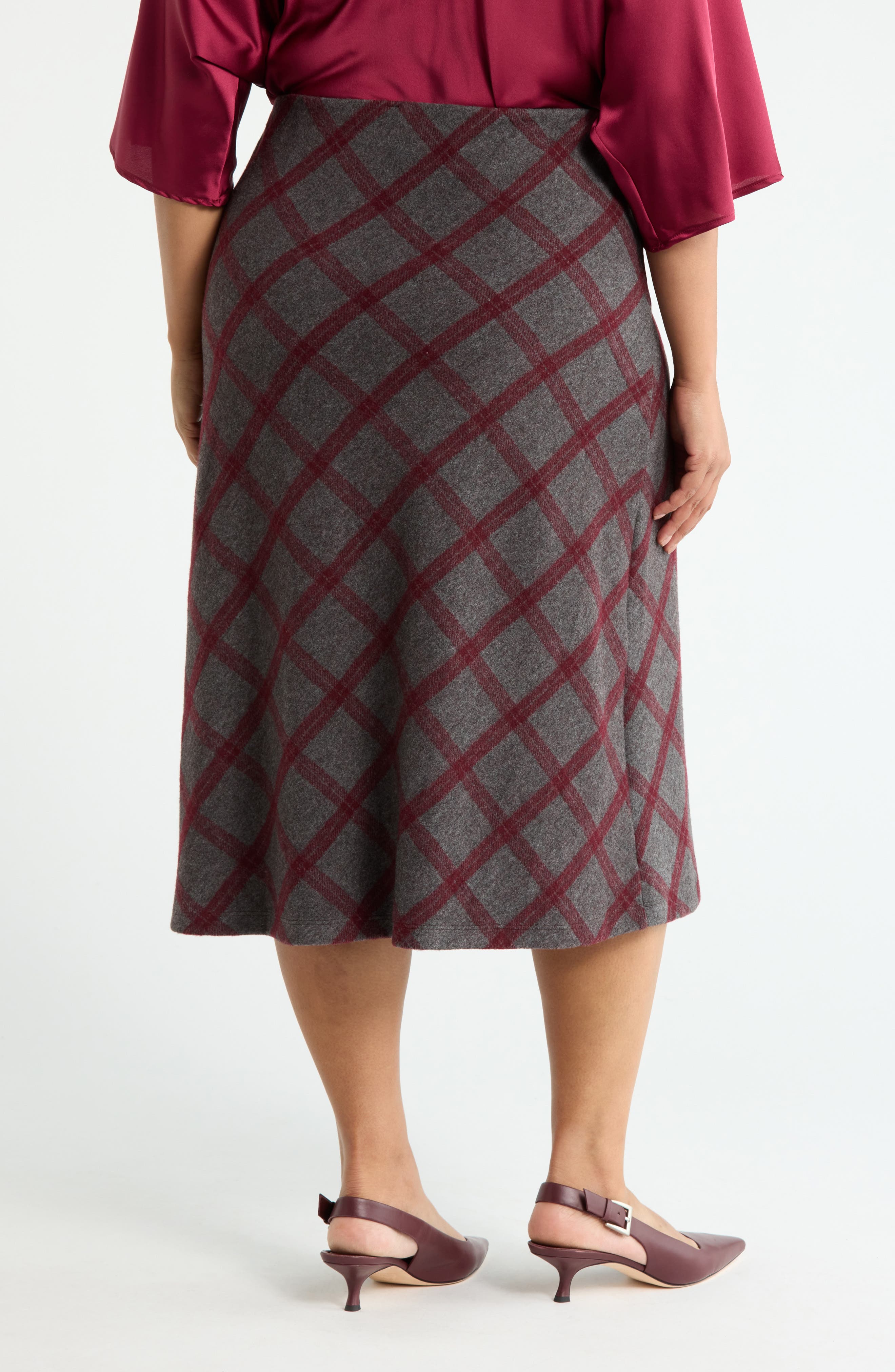 Plaid Knit A-Line Skirt - image 2