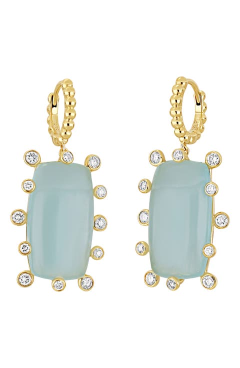 Iris Milky Aqua & Diamond Drop Earrings (Online Trunk Show)