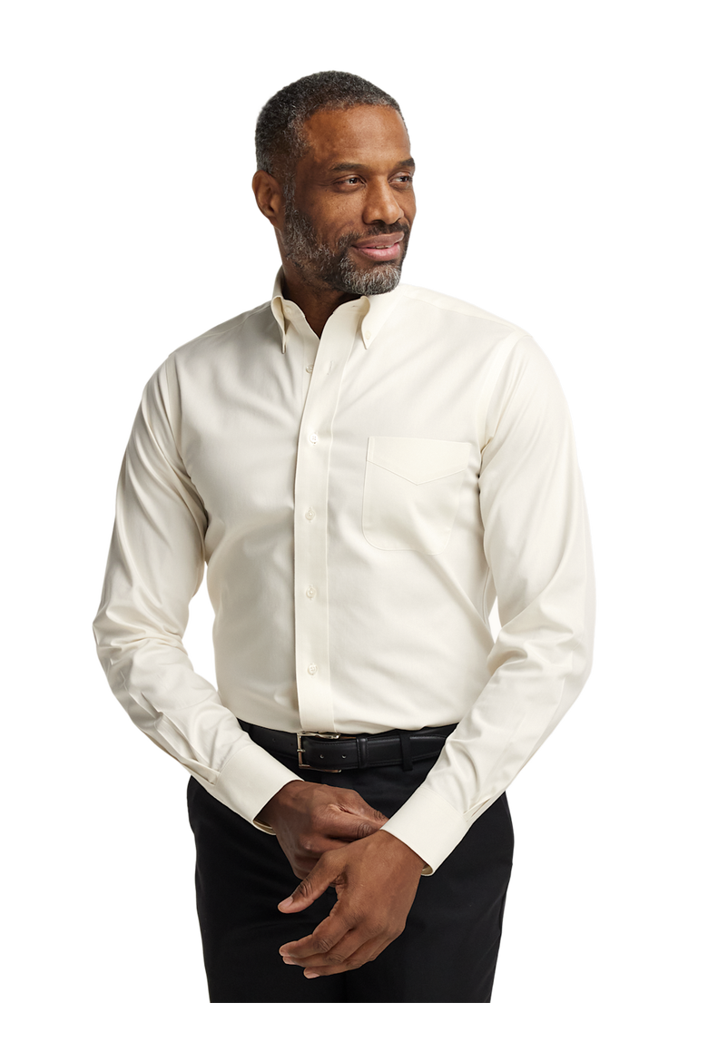 Slim Fit Non-iron Cotton Pinpoint Solid Button Down Collar Dress Shirt, Alternate, color, Ecru
