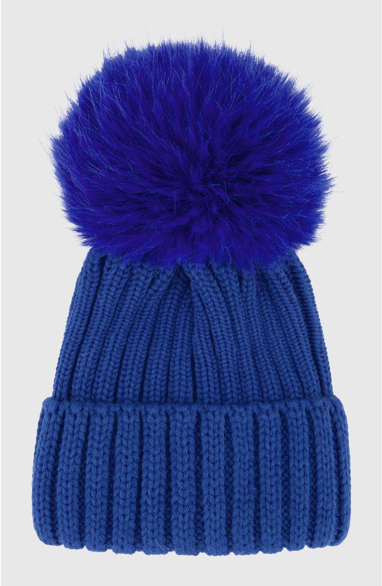 Lyla Grant Beanie Hat With Fur-Free Fox (Faux Fur) Pompom, Alternate, color, Royal Blue/Royal Blue