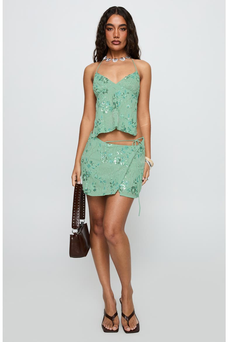 What a Coincidence Sequin Beaded Open Back Halter Top, Alternate, color, TEAL