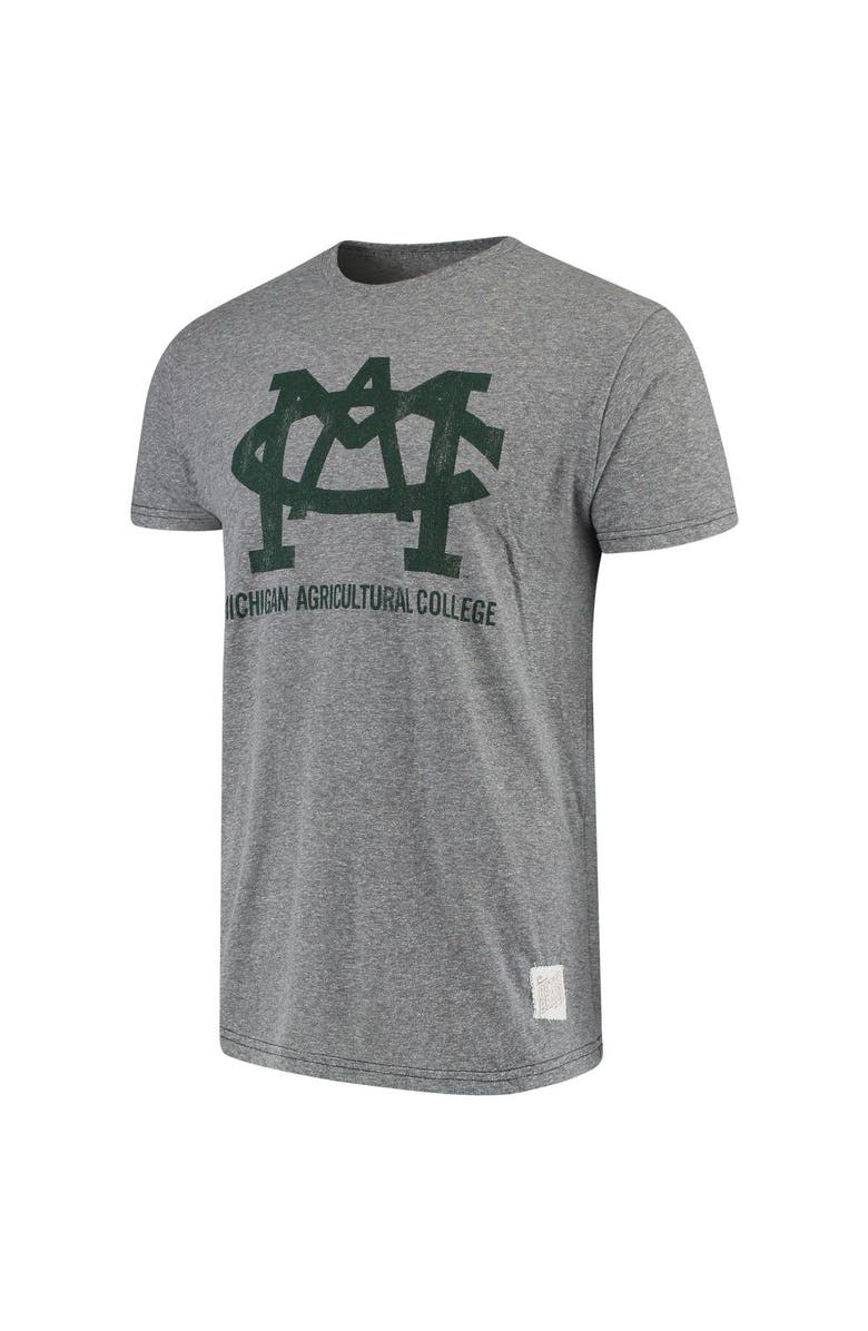 Retro Brand Men's Original Retro Brand Heathered Gray Michigan State Spartans Michigan Agricultural College Tri-Blend Vintage T-Shirt, Alternate, color, 
