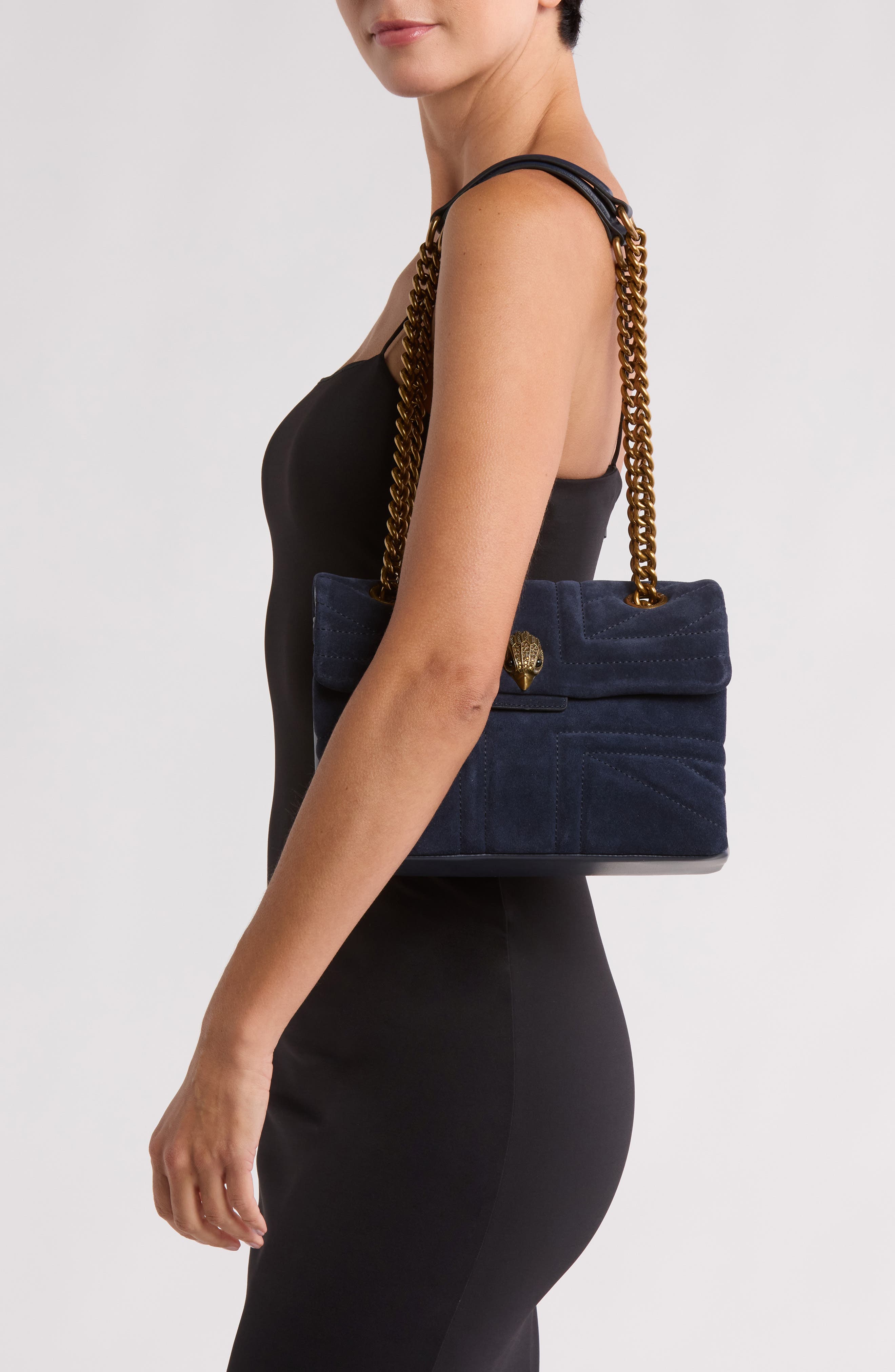 Kurt Geiger London Large Kensington Quilted Suede & Leather Shoulder Bag, Alternate, color, 