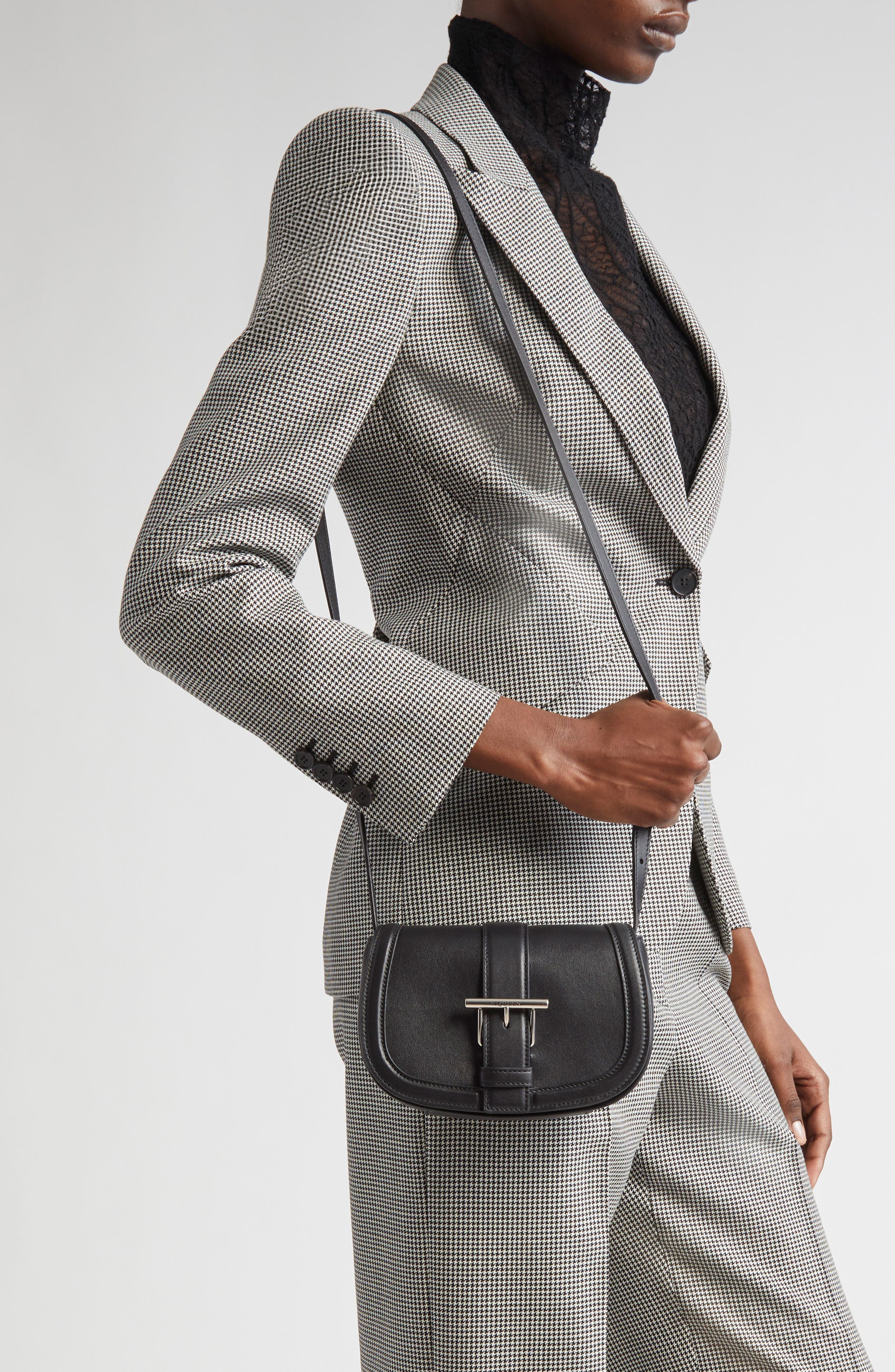 McQueen Mini T-Bar Shoulder Bag, Alternate, color, Black/ Silver