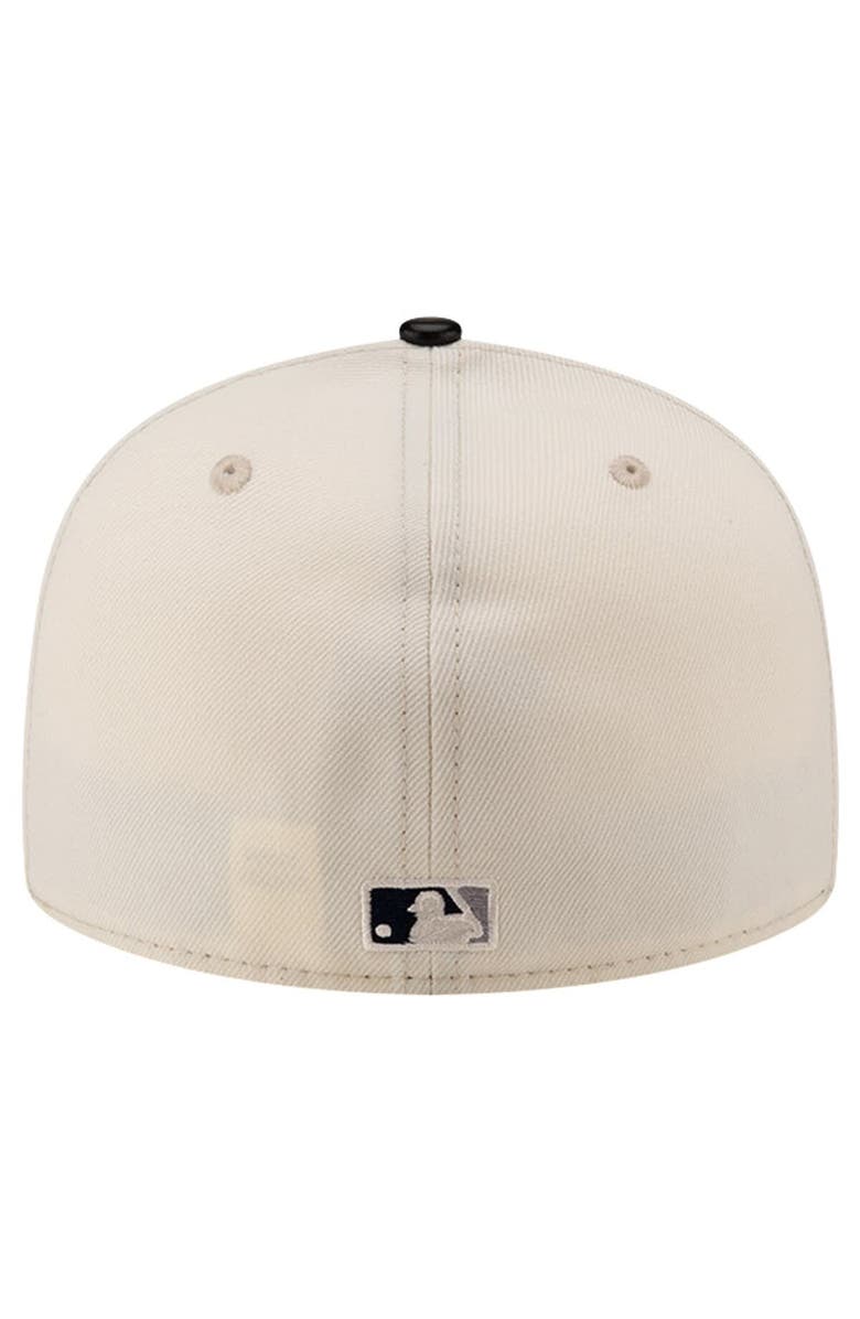 New Era Men's New Era Cream New York Yankees Game Night Leather Visor 59FIFTY Fitted Hat, Alternate, color,