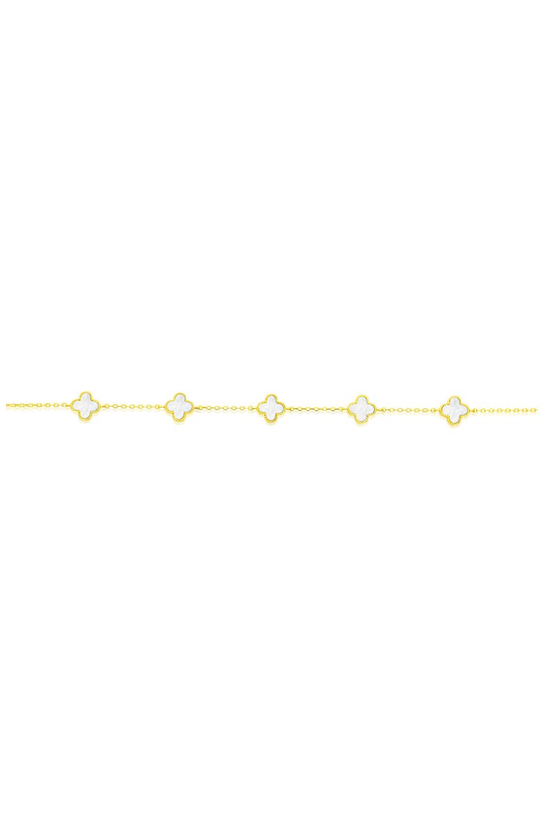 Mother-of-Pearl Clover Station Chain Anklet, Alternate, color, GOLD