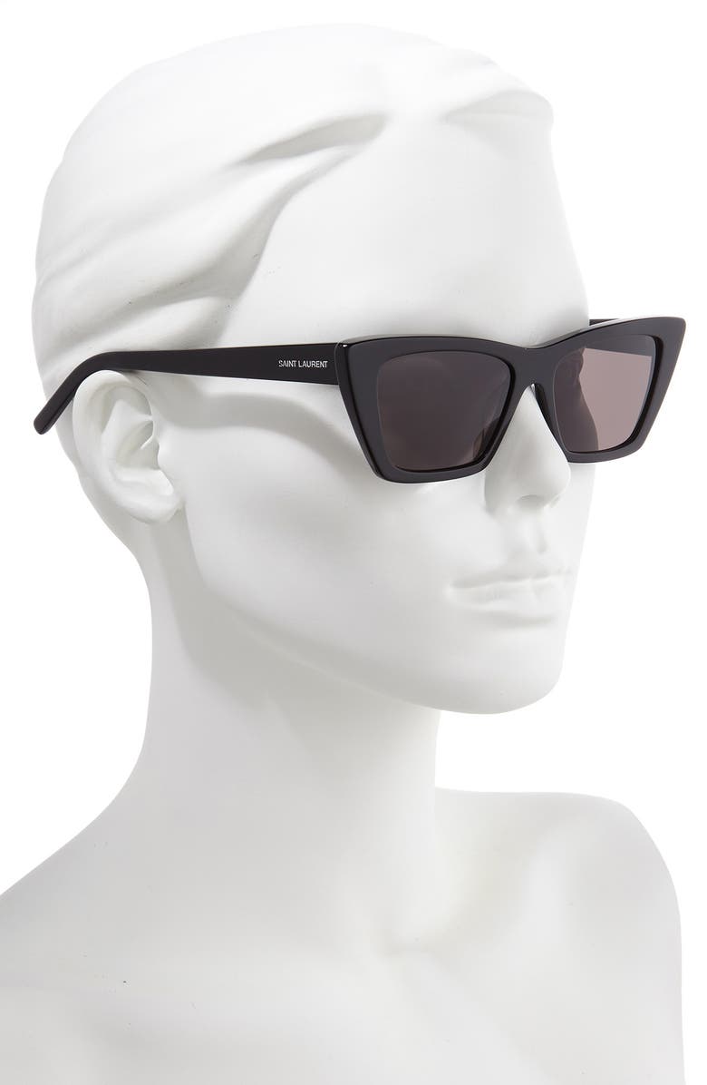 Saint Laurent 53mm Cat Eye Sunglasses, Alternate, color, Shiny Black/ Grey Solid