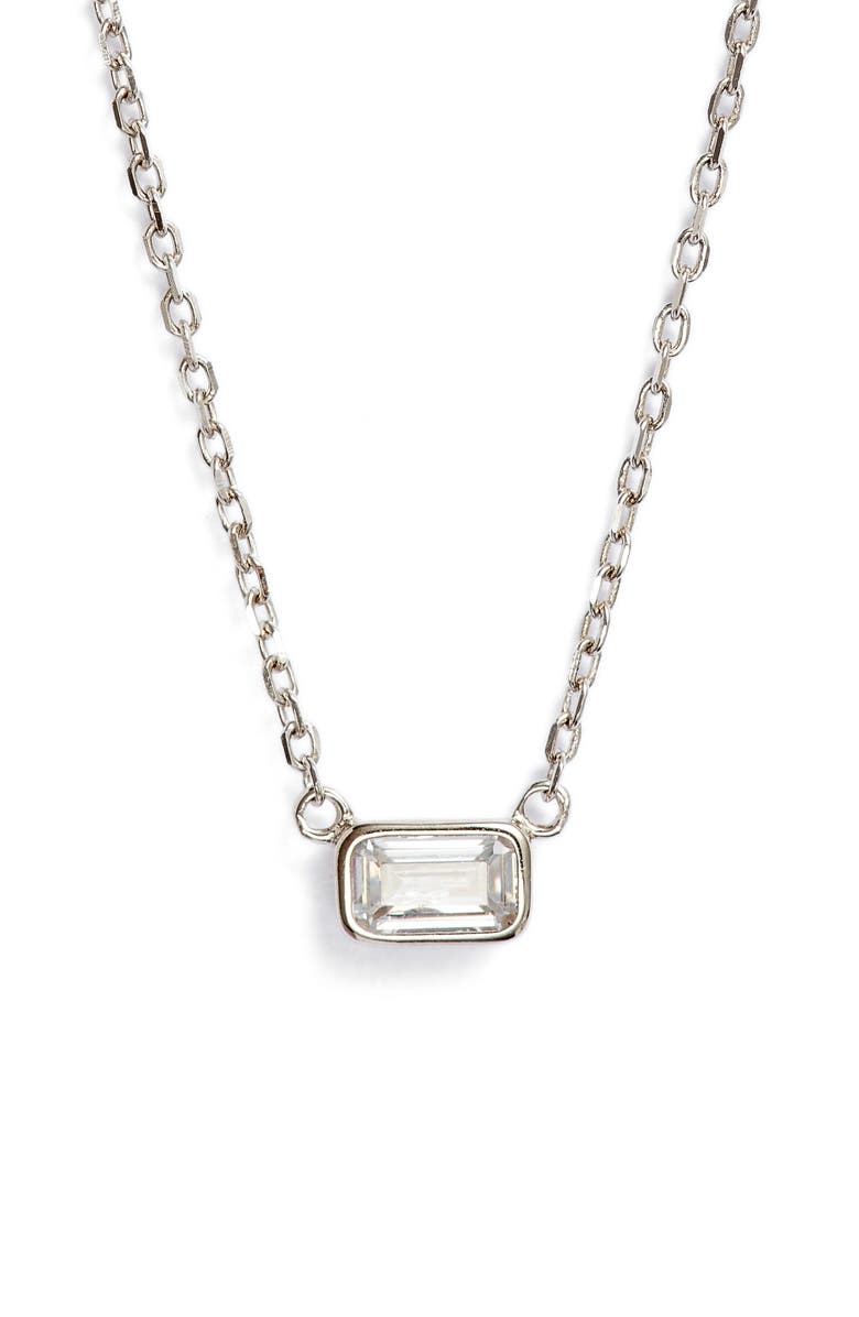 Nordstrom Sterling Silver Cubic Zirconia Delicate Birthstone Pendant Necklace, Main, color, 