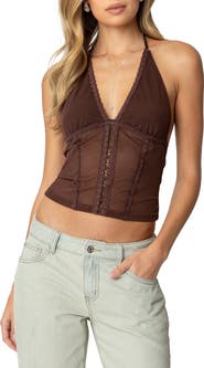 EDIKTED Lucie Lacy Mesh Halter Top