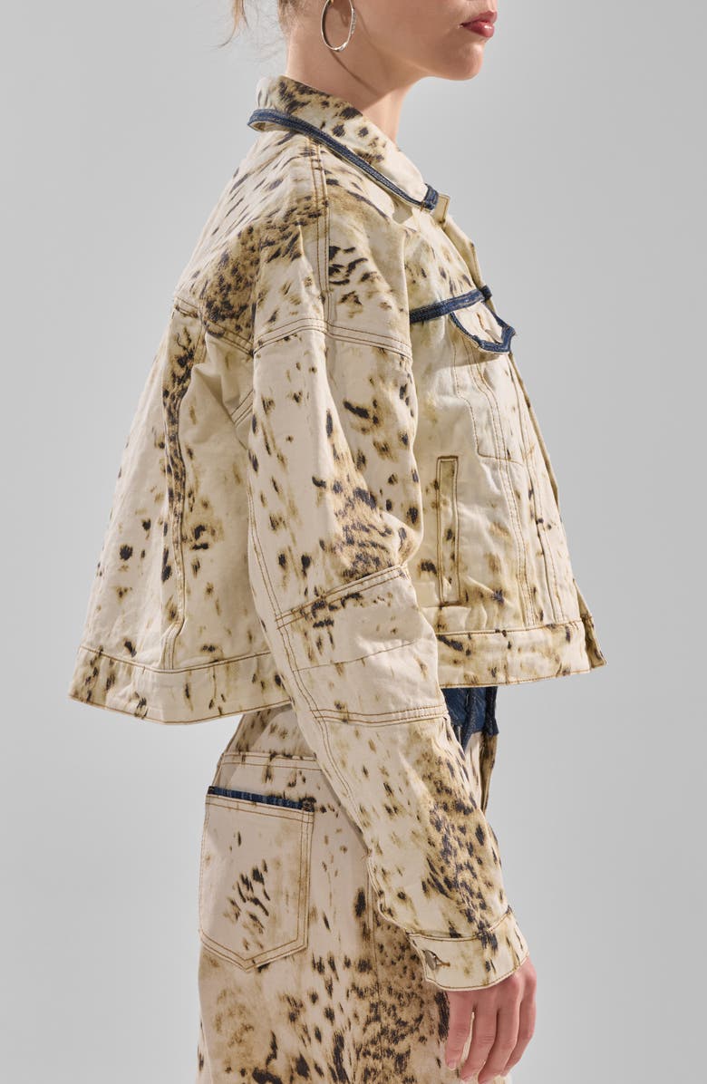 AZALEA WANG Santana Cow Print Crop Denim Jacket, Alternate, color, 