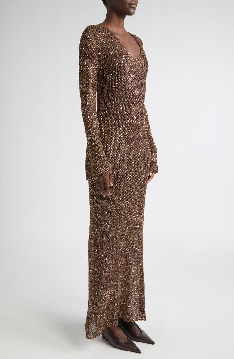 Altuzarra Ozzie Long Sleeve Sequin Maxi Sweater Dress, Alternate, color, Charred Oak