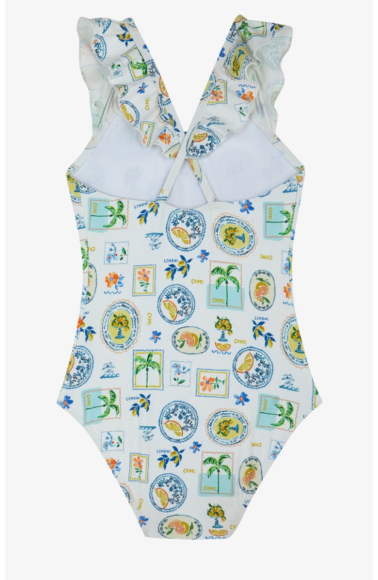 Gottex Kids Capri Vibes Square Neck Ruffle One Piece, Alternate, color, White