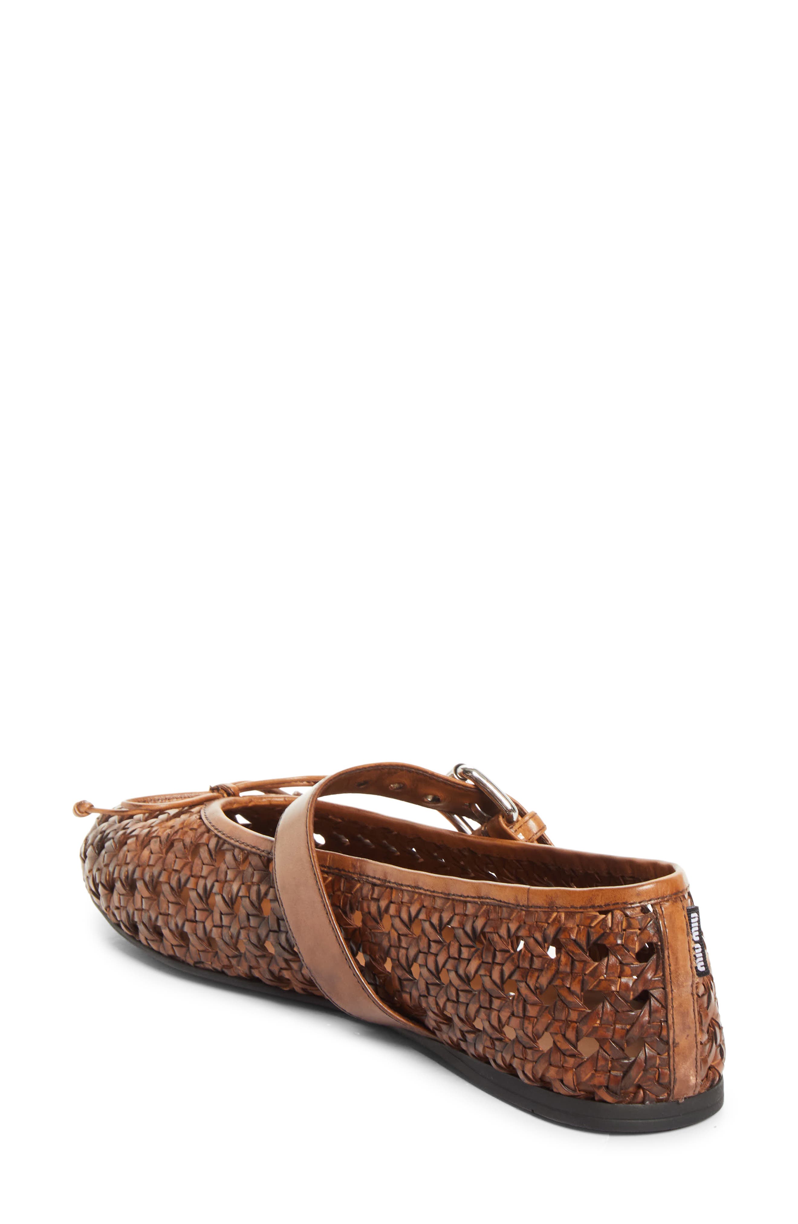Miu Miu Woven Leather Mary Jane Flat, Alternate, color, Cognac