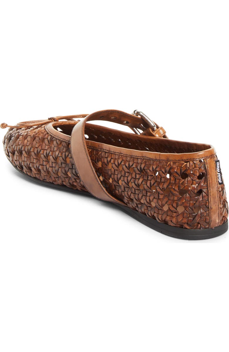 Miu Miu Woven Leather Mary Jane Flat, Alternate, color, Cognac