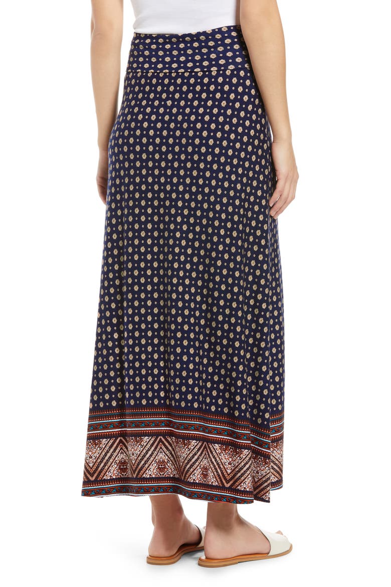 Border Print Roll Top Maxi Skirt, Alternate, color, NAVY/ TOMATO