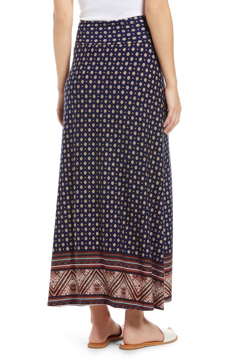 Loveappella Border Print Roll Top Maxi Skirt, Alternate, color,