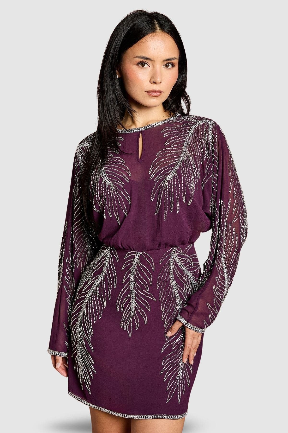 Petite Feather Embellished Mini Dress