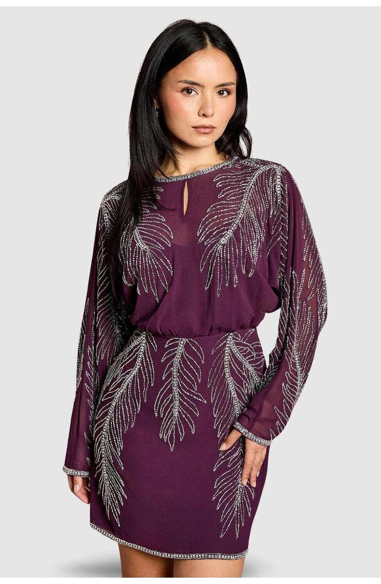 Coast Petite Feather Embellished Mini Dress, Main, color, Red