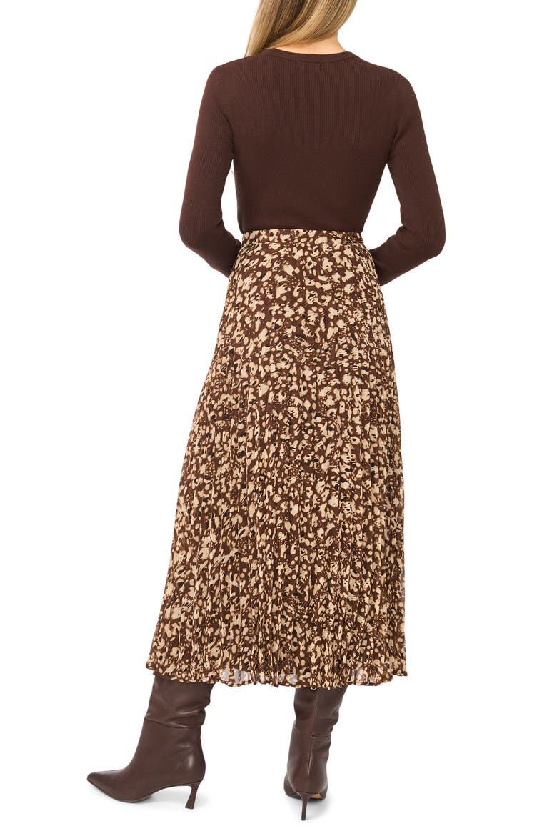 Pleated Patterned Midi Skirt, Alternate, color, CHICORY COFFEE