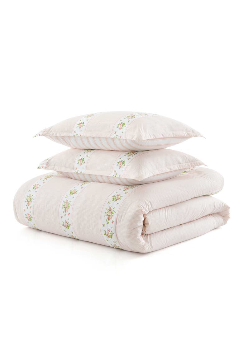 Annabelle Stripe Cotton Comforter Set, Main, color, WHITE/ PEARL PEACH/ DARK PINK