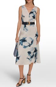 Donna Karan New York Belted Sleeveless Midi Dress