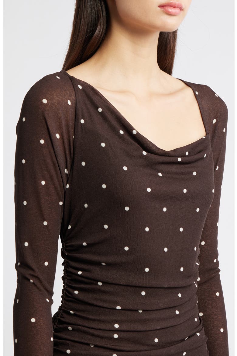 Celano Polka Dot Long Sleeve Minidress, Alternate, color, COCOA POLKA DOTS