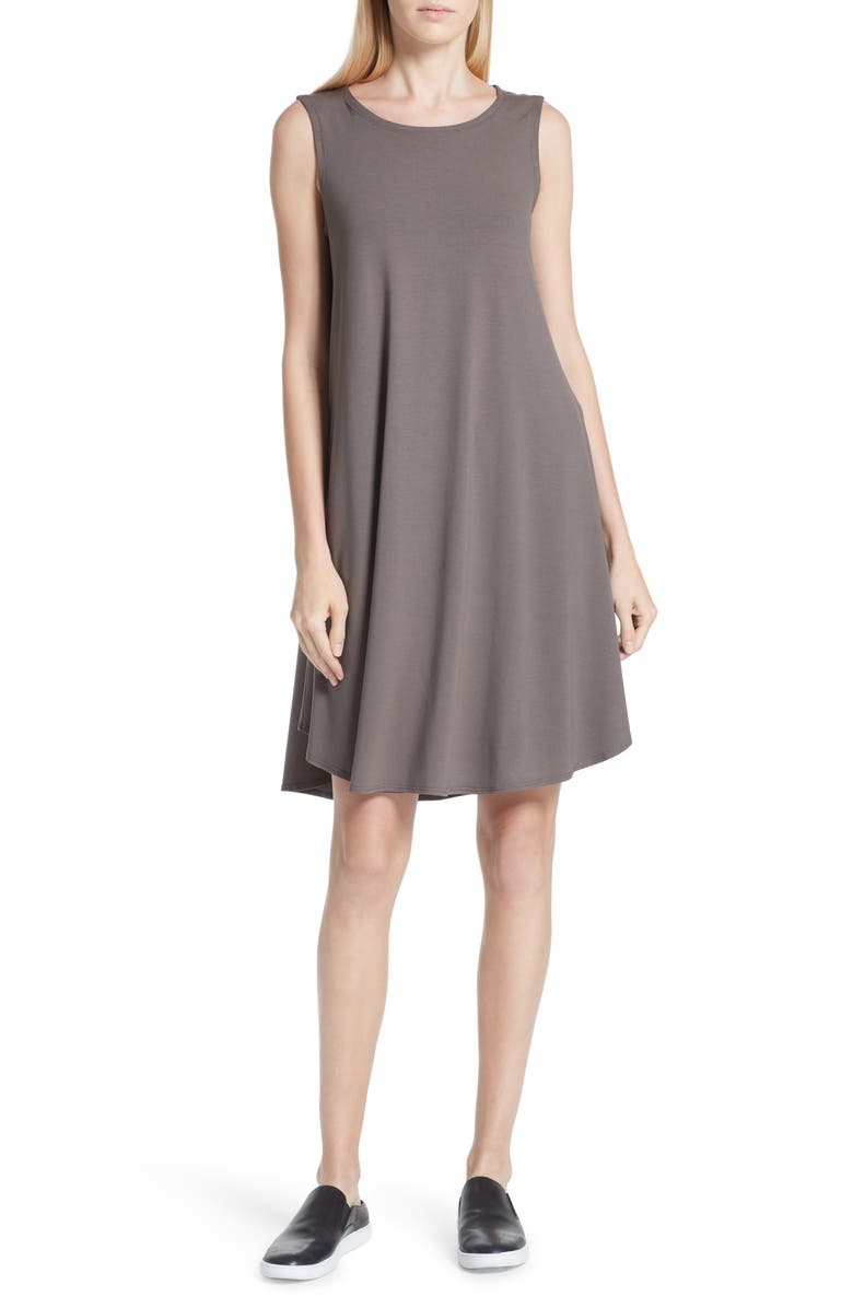 Eileen Fisher Jersey Jewel Neck Flare Dress, Main, color, 